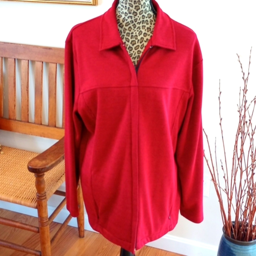 Karen Scott Zip Up Jacket Size:L Color:Red Houndstooth